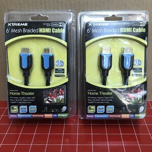 2 Blue Mesh Braided High Speed HDMI Cables - 6ft Each NEW